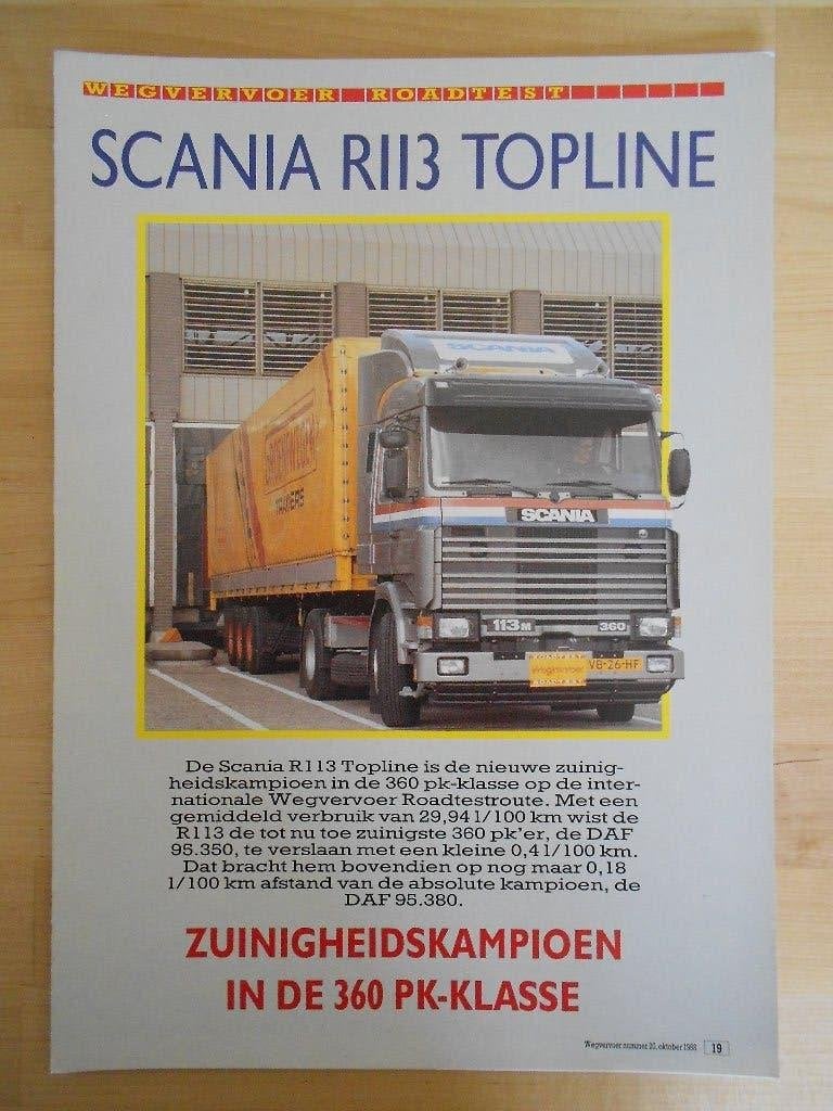 Scania R113 Topline 1988 Test Brochure 113, Verzenden, Zo goed als nieuw, Overige merken, Scania