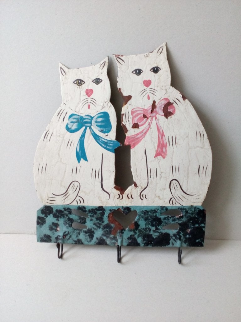 Wanddecoratie/sleutelrek. Afbeelding poezen.Brocante., Antiek en Kunst, Ophalen of Verzenden