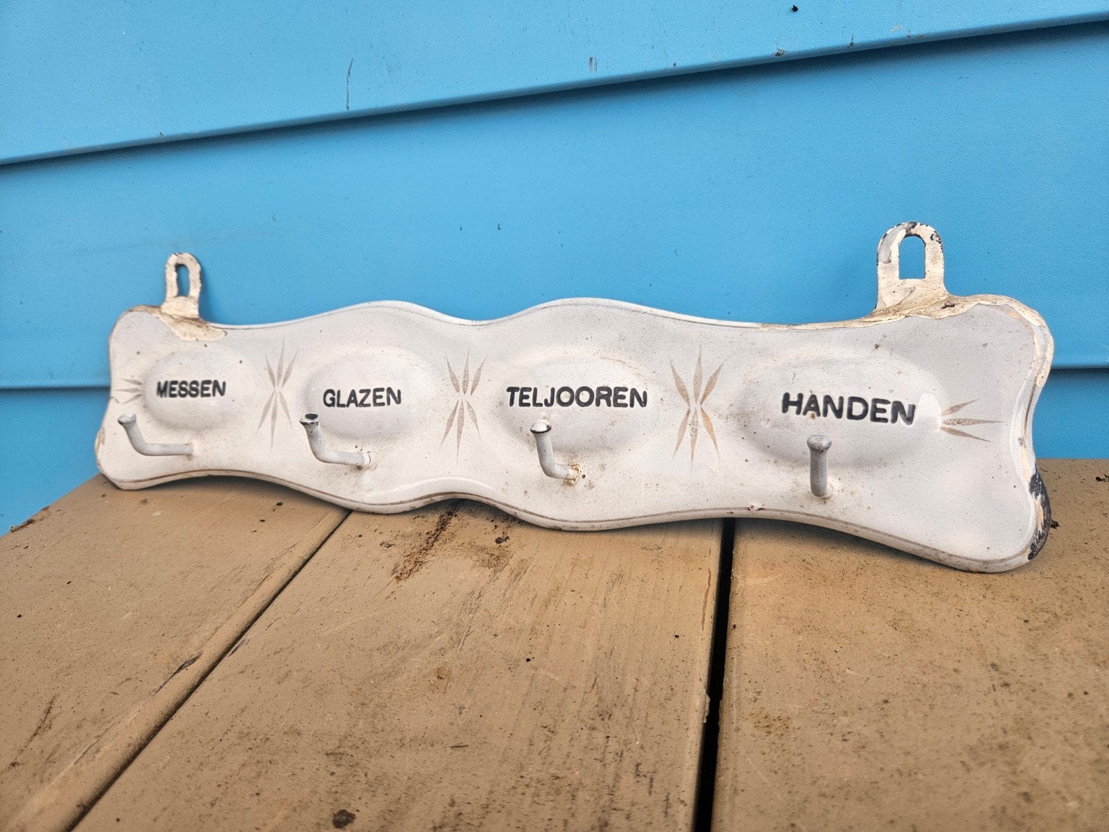 Vintage Emaille Handdoekenrek met Tekst - Keukenrek, Ophalen of Verzenden
