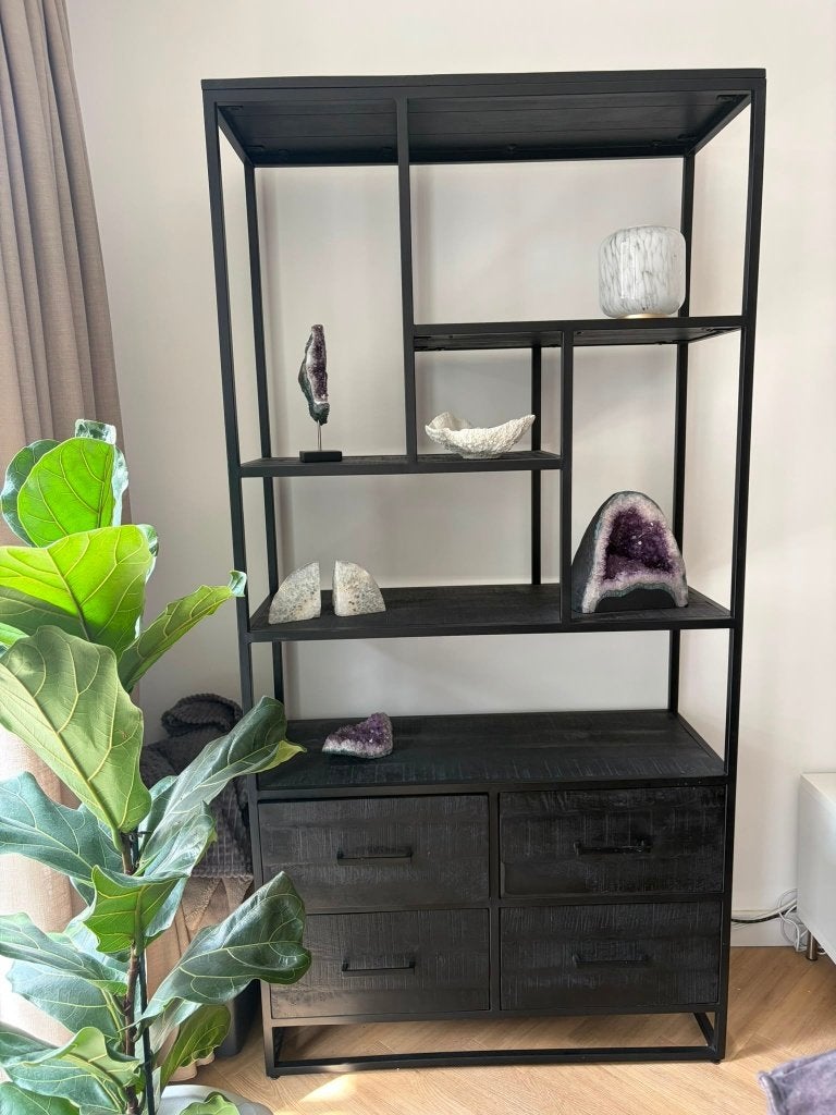 Mangohout vakkenkast, Ophalen, Met plank(en), Zo goed als nieuw, Minder dan 150 cm