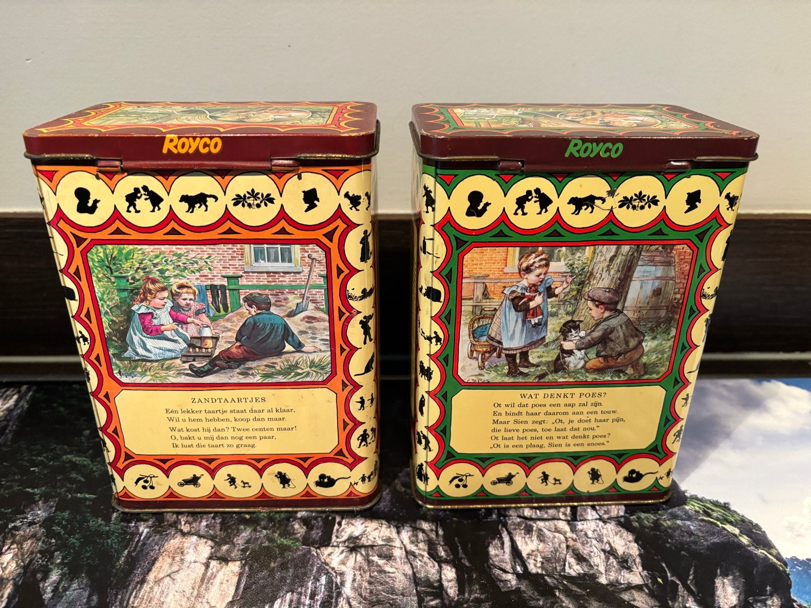 Set van 2 brocante Royco Ot en Sien opbergblikken, Verzamelen, Blikken, Ophalen of Verzenden, Gebruikt, Koffie, Overige merken