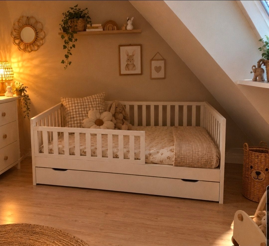 Petit Amelie peuterbed met lade, Ophalen, 140 tot 160 cm, 70 tot 85 cm