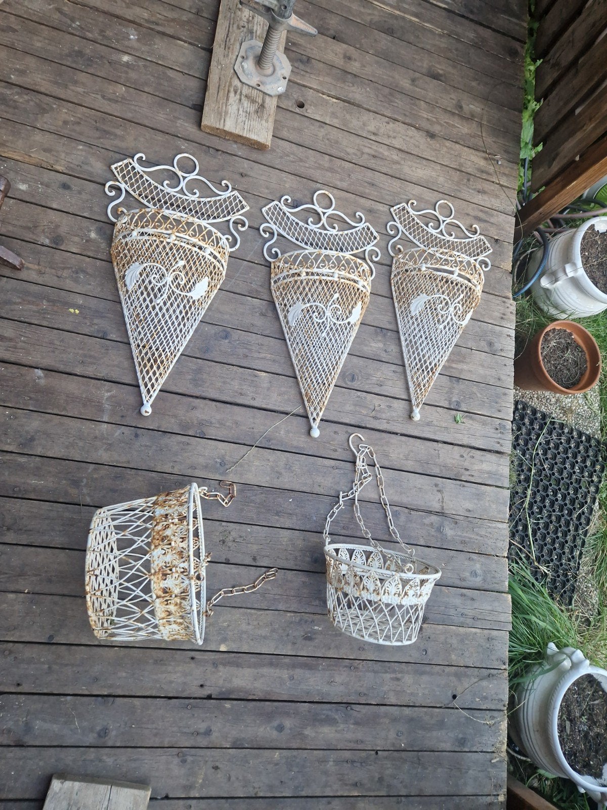 Vintage ijzeren jardinière-set / plantenhouders – ca. 1940–1, Antiek en Kunst, Curiosa en Brocante, Ophalen of Verzenden