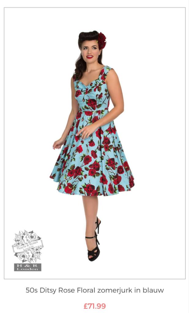 Fifties swing dress van Heart & Roses, Blauw, Maat 42/44 (L), Ophalen of Verzenden, Zo goed als nieuw