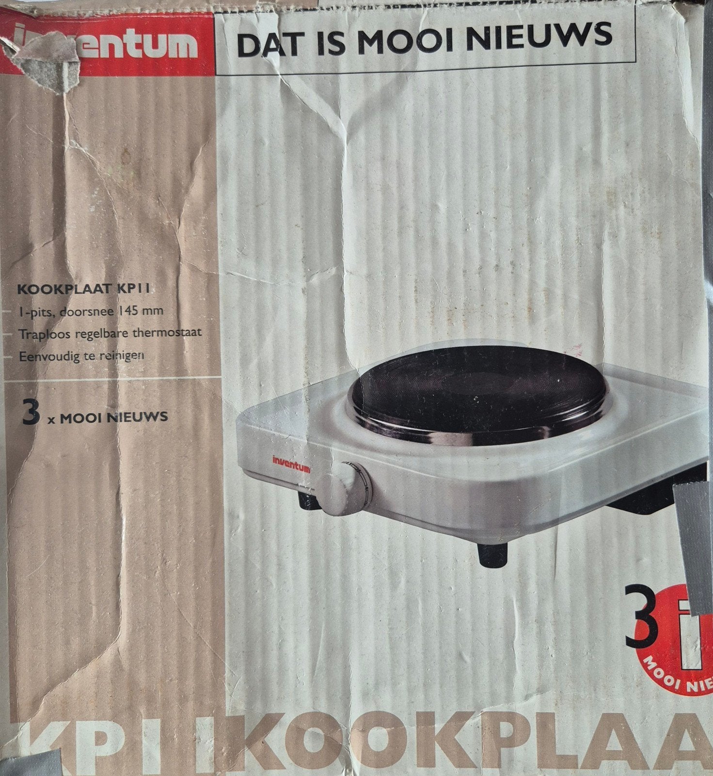 Inventum Kookplaat KP11 - 1-pits elektrische kookplaat, Witgoed en Apparatuur, Gebruikt, 3 kookzones of minder, Ophalen of Verzenden