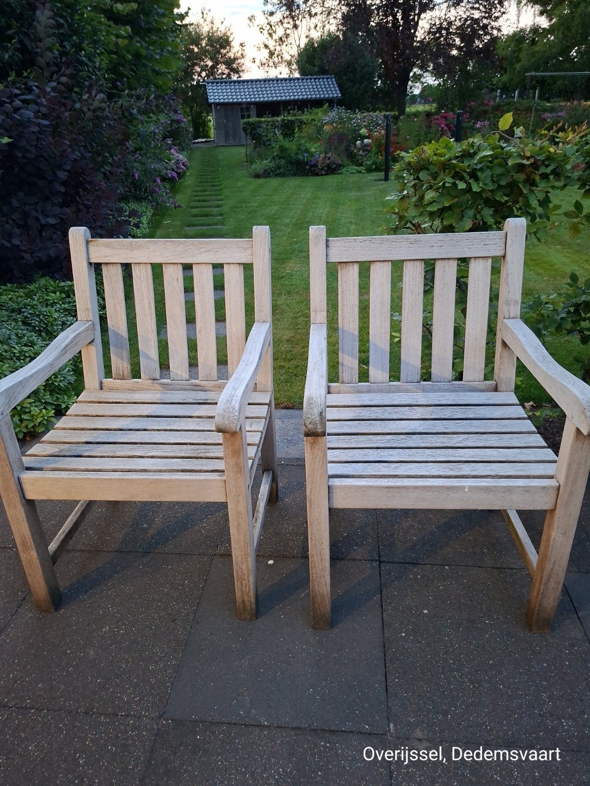 Twee Populair Teak teakhouten blokstoelen, Ophalen, Gebruikt, Teakhout