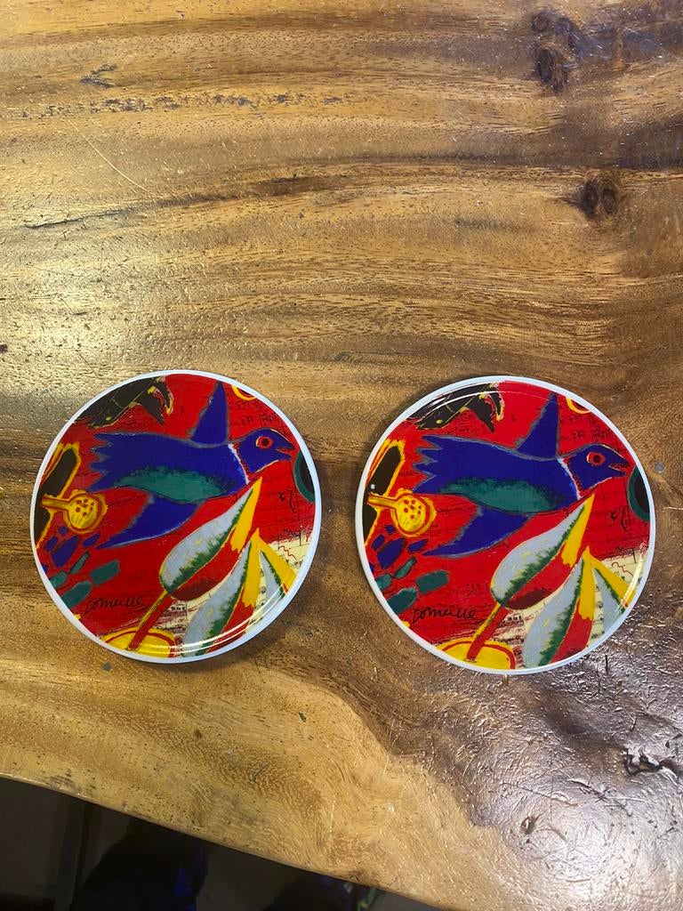 Corneille,Cobra,2 onderzetters,vogel op rode achtergrond, Antiek en Kunst, Kunst | Designobjecten, Ophalen of Verzenden