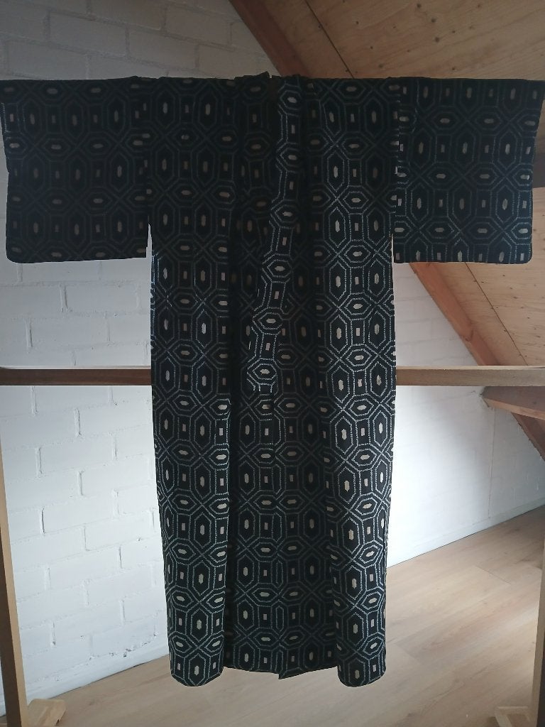 Traditionele Japanse Kimono hitoe black white, Antiek en Kunst, Ophalen of Verzenden