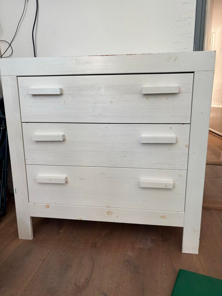 WOOOD Witte ladekast/commode met 3 laden - Gebruikt, Ophalen, Gebruikt, 50 tot 70 cm, 100 cm of meer