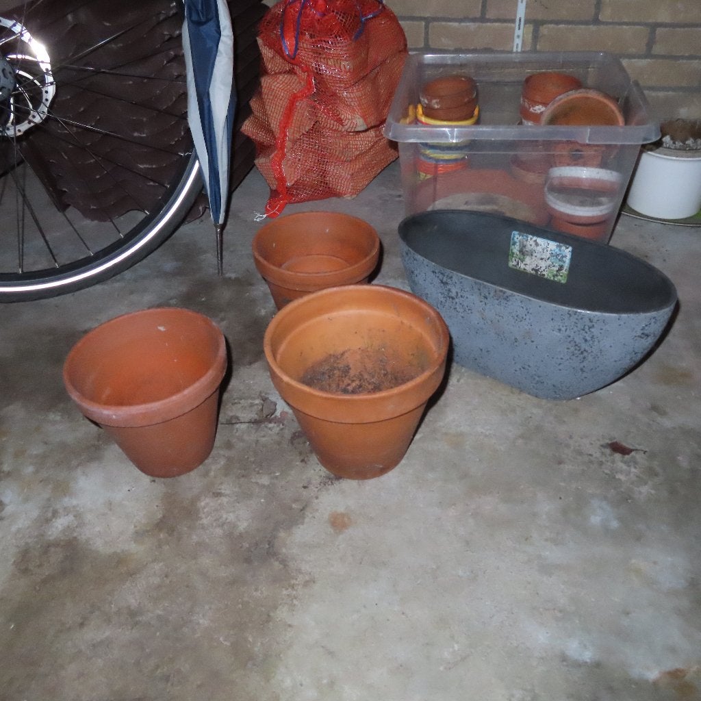 potten tuin en terras verschillende soorten + afm.terracotta, Ophalen, Gebruikt, Rond, Aardewerk