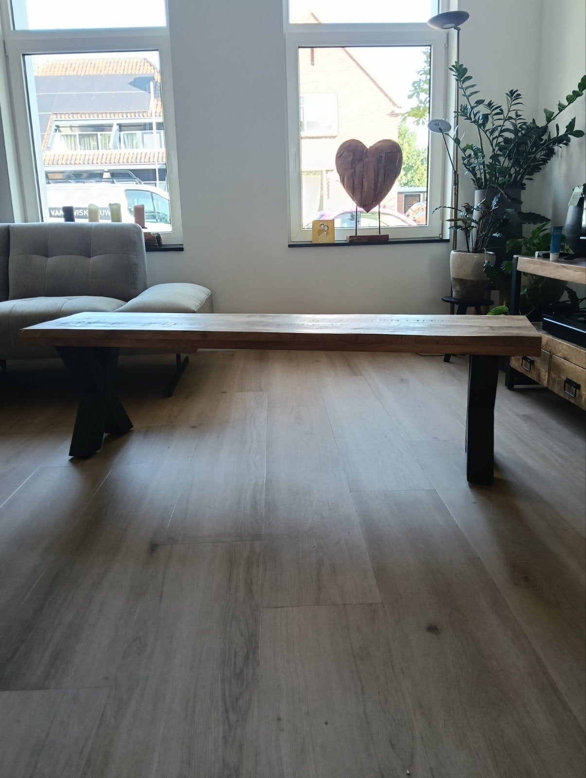 Stoere mangohouten (eettafel) bank L160/B40/H46, Huis en Inrichting, Tafels | Eettafels, Ophalen, Gebruikt, Drie personen, Rechthoekig