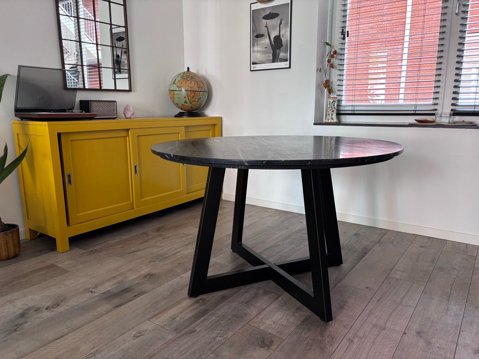Ronde Eettafel Marmer Blad 130cm, Huis en Inrichting, Ophalen, Gebruikt, 100 tot 150 cm, Rond