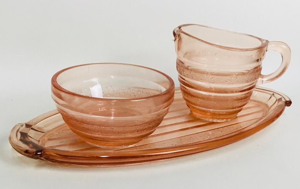 Antiek vintage Art Deco depression glas tafelsetje, Ophalen of Verzenden