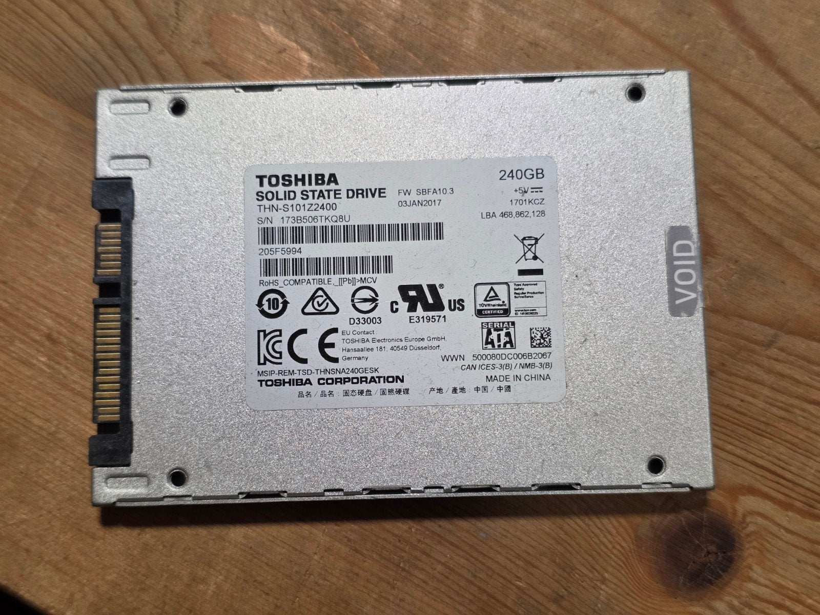 Toshiba 240gb laptop ssd hdd hardeschijf, Intern, Gebruikt, Ophalen of Verzenden, Laptop