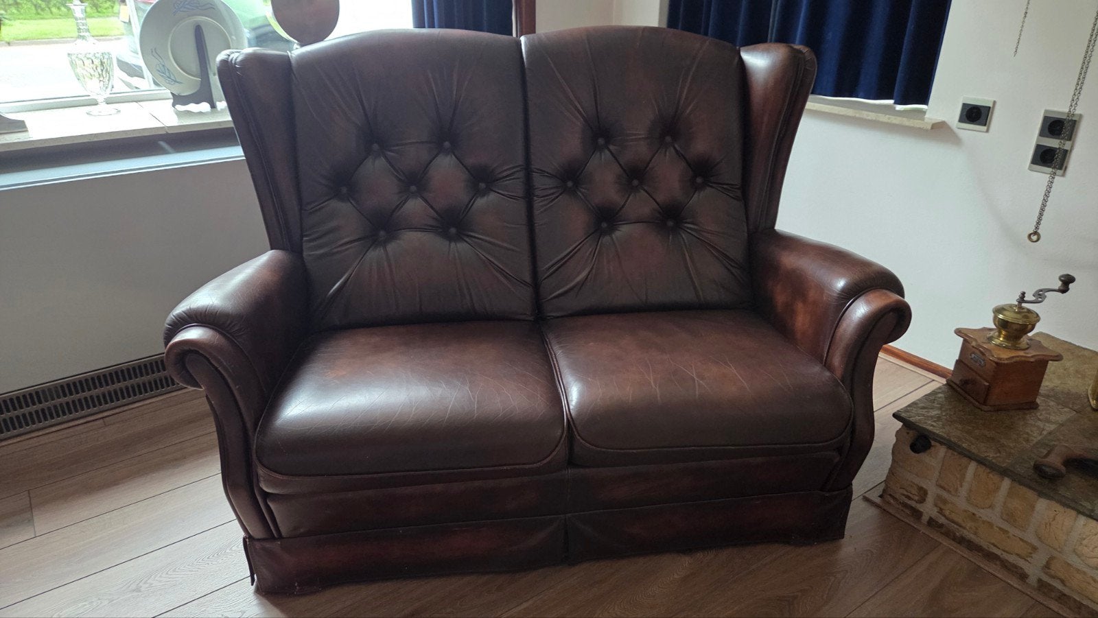 Leren tweepersoonsbank - Klassiek en comfortabel, Ophalen, Gebruikt, Klassiek, 150 tot 200 cm