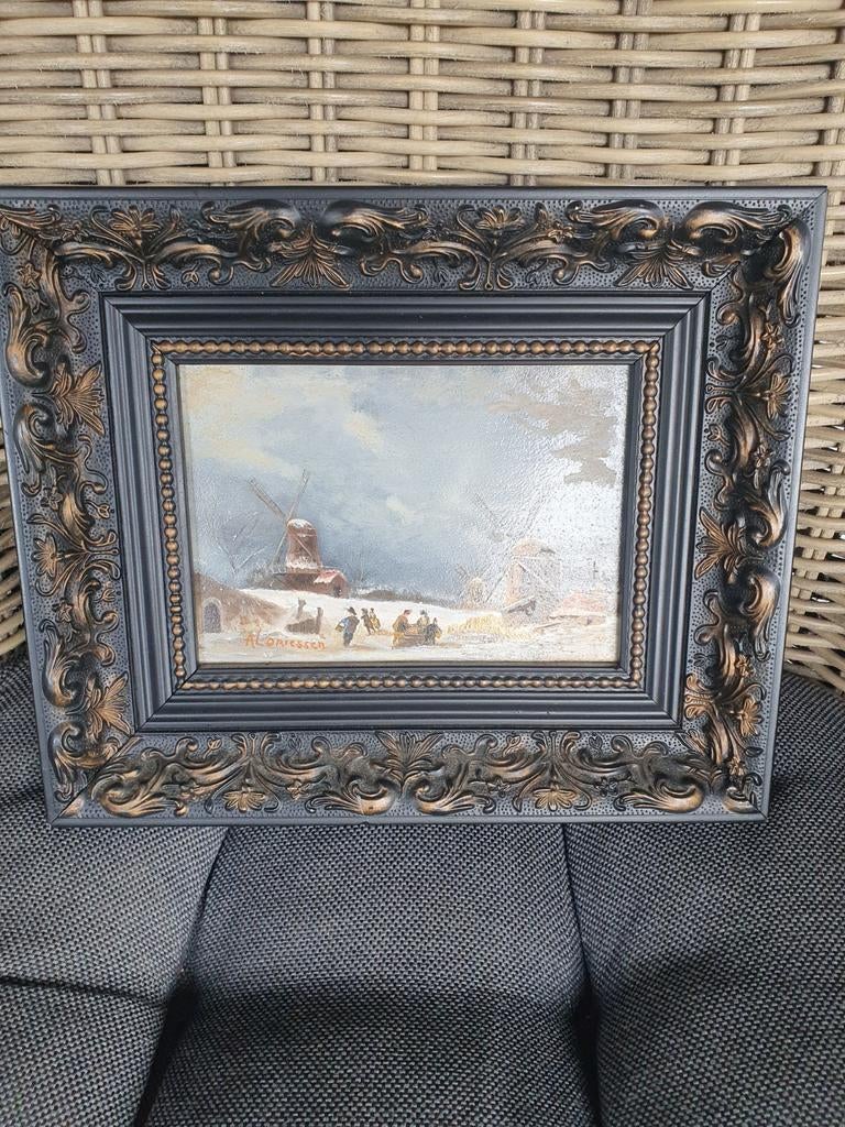 Schilderij Winterlandschap met Molen - Gesigneerd, Ophalen of Verzenden