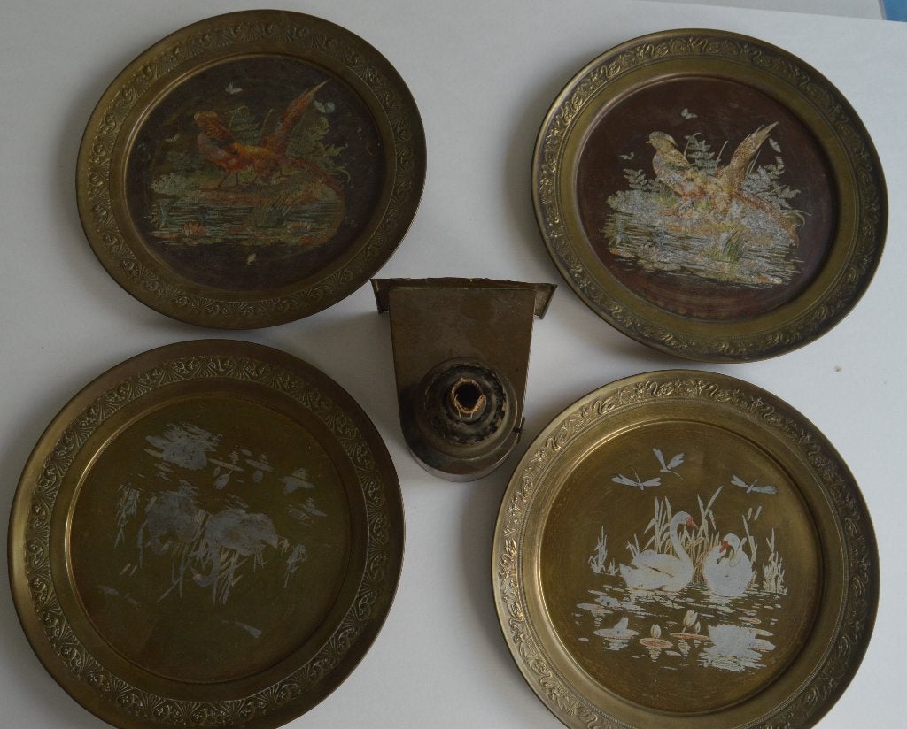 geelkoperen schalen, olielamp, Ophalen