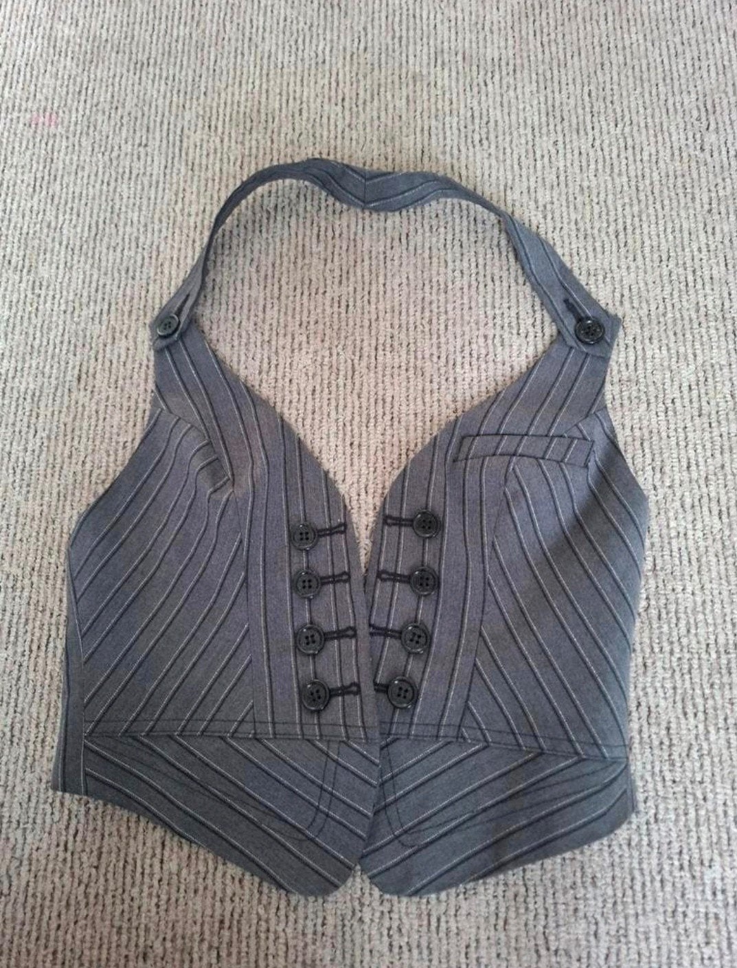 Tally Weijl Haltertop/Gilet Grijs Krijtstreep Maat S/36, Tally Weijl, Ophalen of Verzenden, Grijs, Gedragen