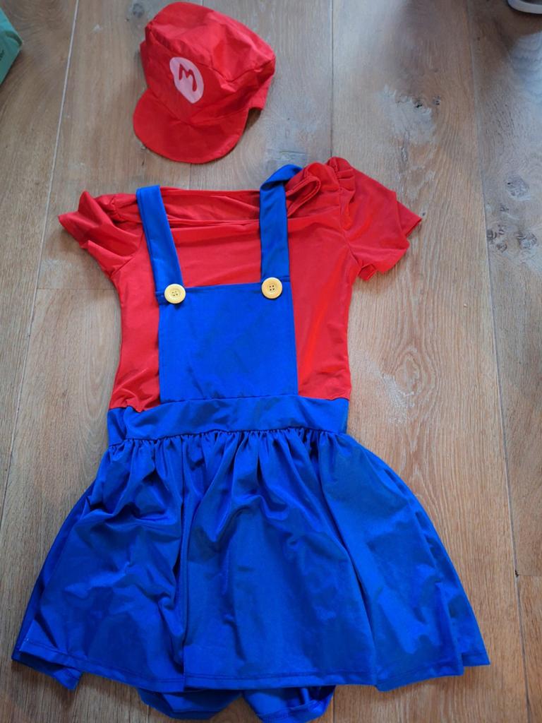 Super Mario kostuum voor meisjes - compleet met pet, Ophalen, Jongen of Meisje