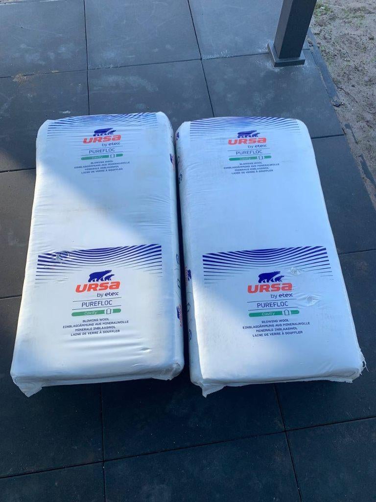 2x URSA PureFloc isolatie glaswol spouwmuur 16,6 kg nieuw, Ophalen of Verzenden, Nieuw