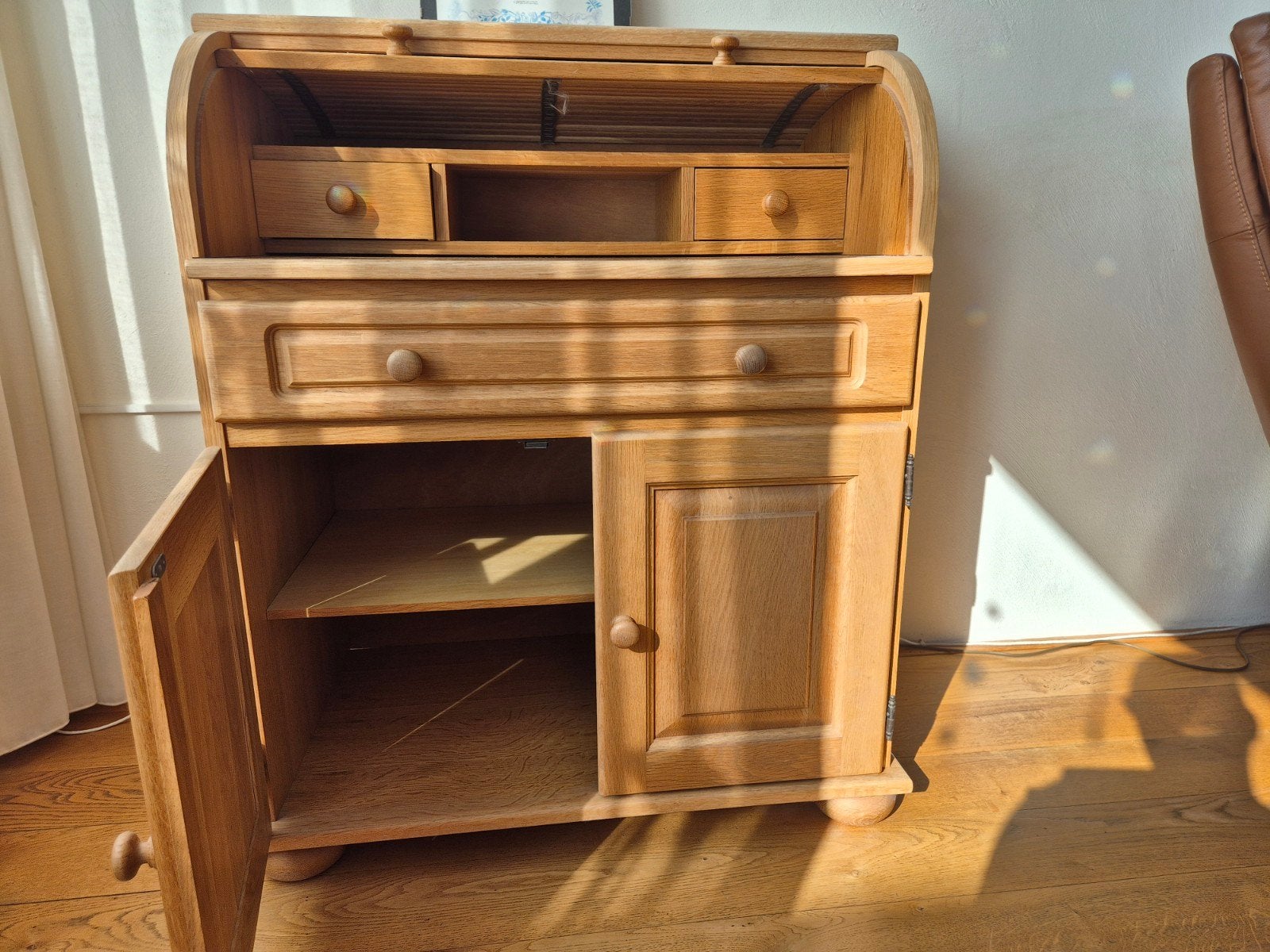 Compact eikenhouten rolbureau / secretaire met rolluik, Ophalen, Gebruikt, Klassiek