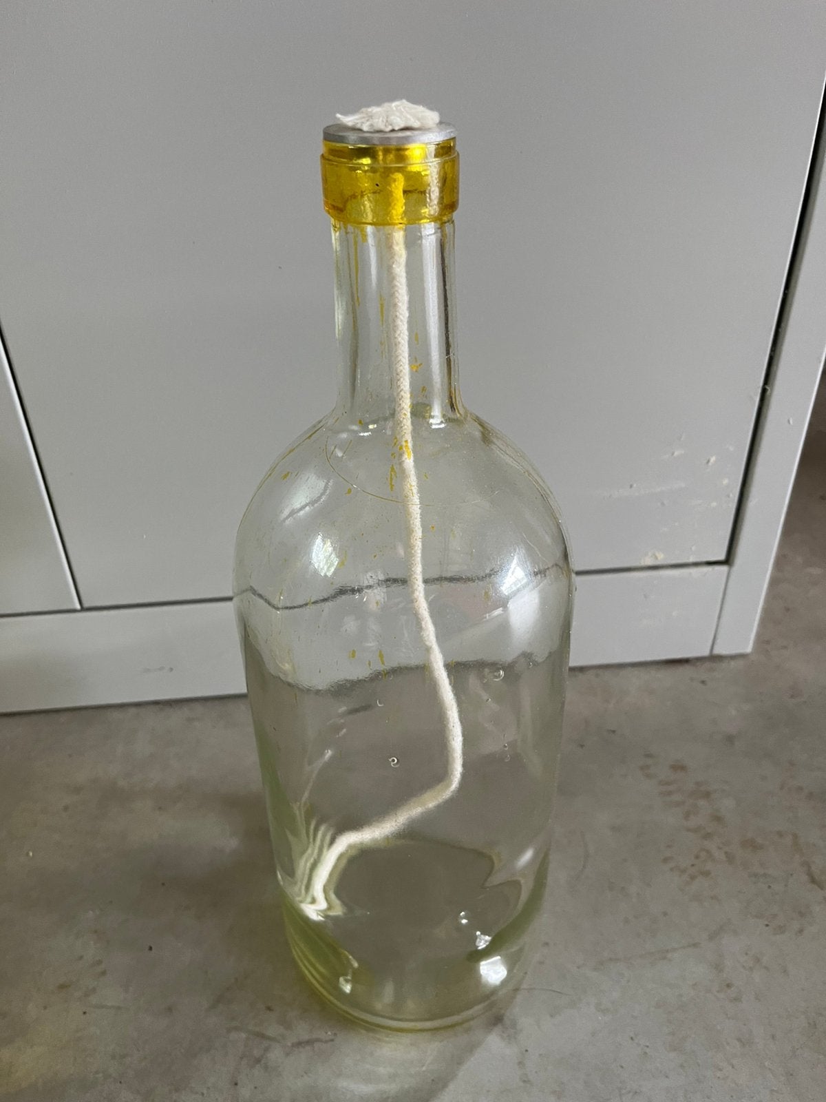 Olielamp in fles, Huis en Inrichting, Woonaccessoires | Kandelaars en Kaarsen, Ophalen, Gebruikt, Overige typen, 39 cm