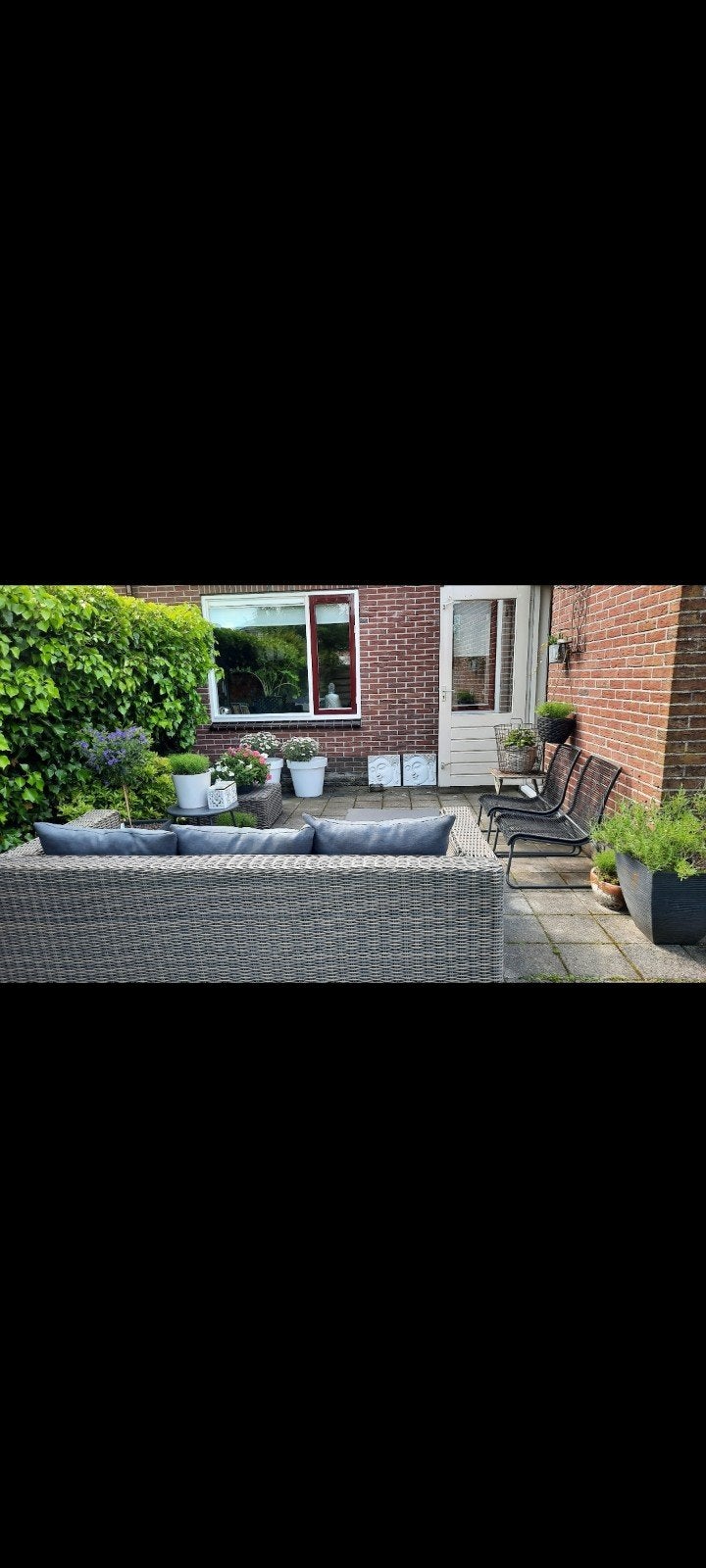 GRATIS ! Tuinbank met liggedeelte (inclusief grijze kussens+, Ophalen, Gebruikt, Rotan
