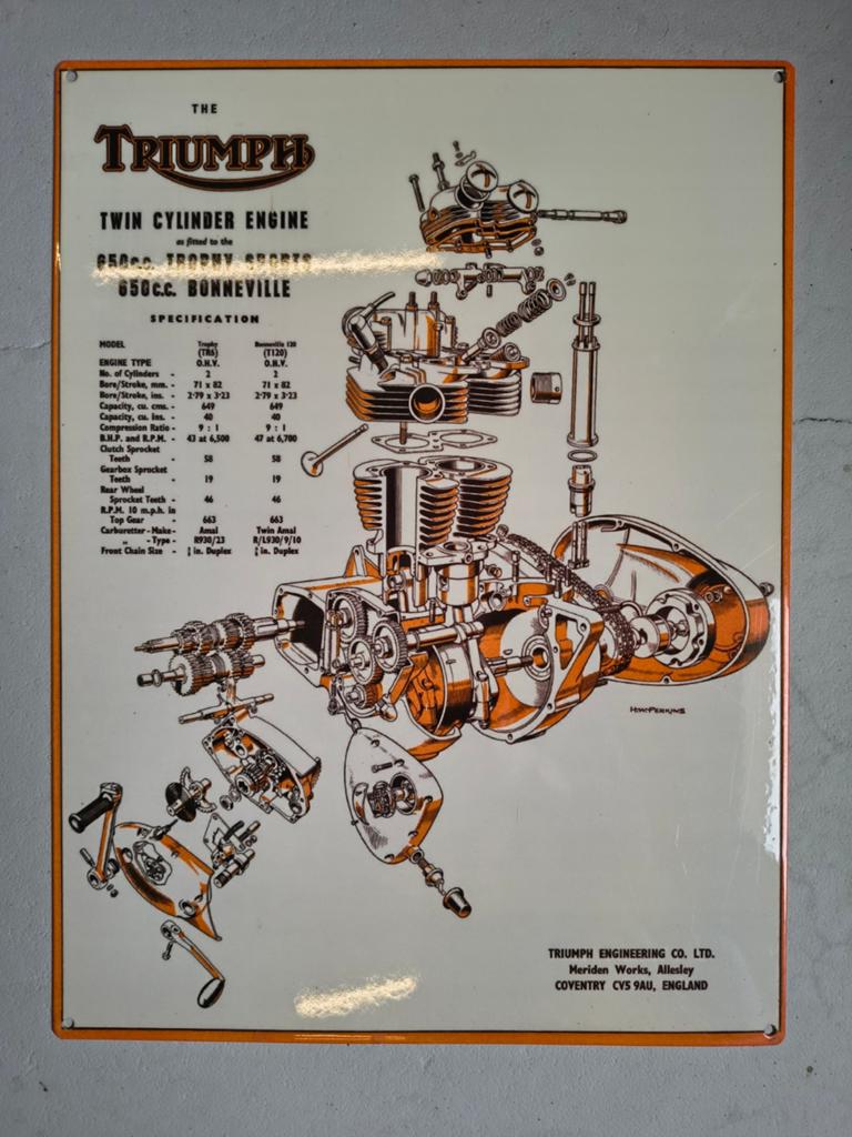 Triumph Unit 650cc Motor Werkplaats poster Aluminium, Ophalen of Verzenden, A1 t/m A3, Film en Tv