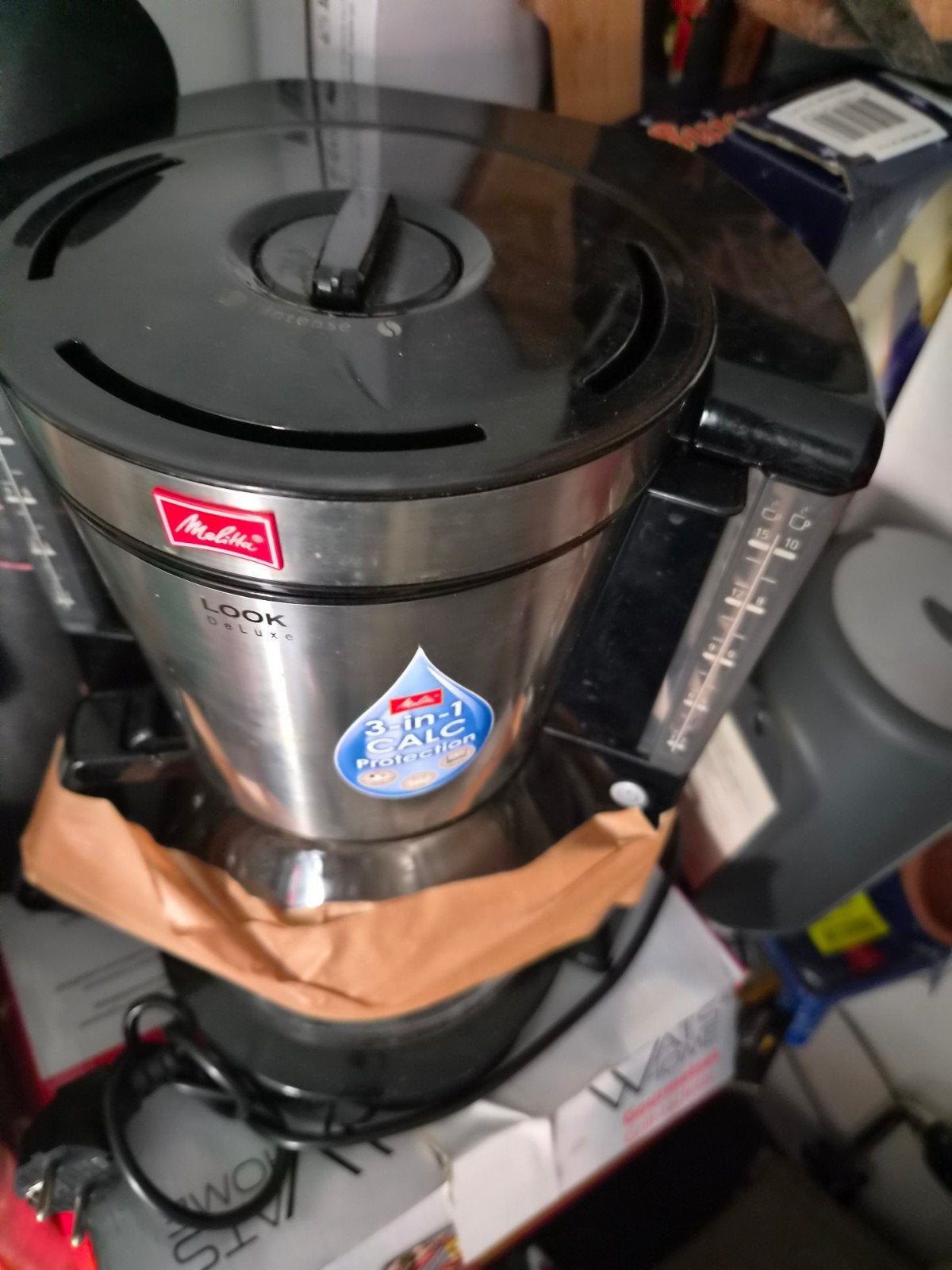 Melitta Look DeLuxe 3-in-1 Calc Protection koffiezetapparaat, Gebruikt, 10 kopjes of meer, Koffiemachine, Gemalen koffie