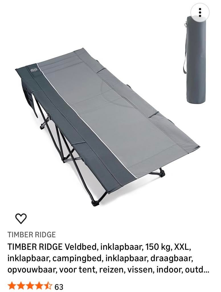 Timber Ridge Veldbed - zgan150 kg draagkracht 70x190, Ophalen, Zo goed als nieuw, Overige