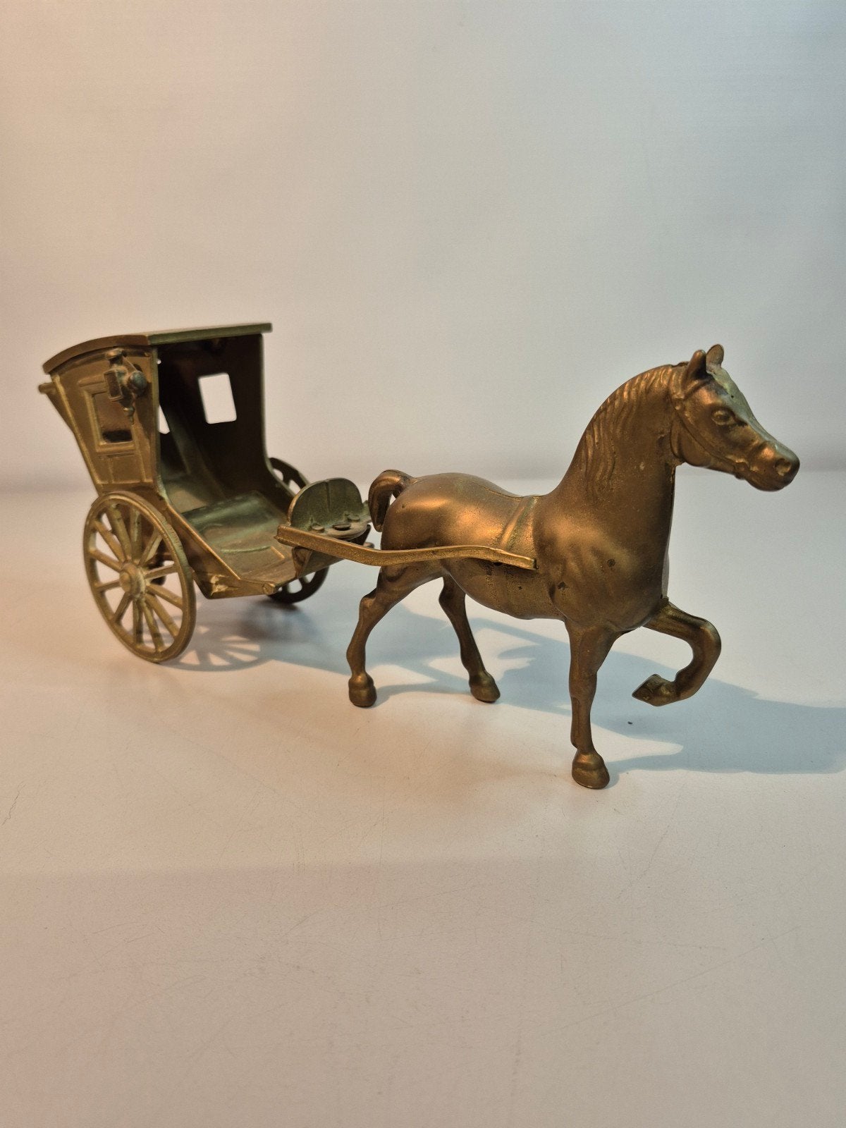 vintage messing paard met wagen, Ophalen of Verzenden