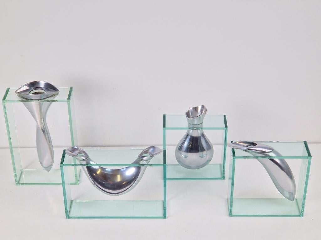 Set 4 modernist art object vaas lisa mori ’80 design glas, Ophalen of Verzenden