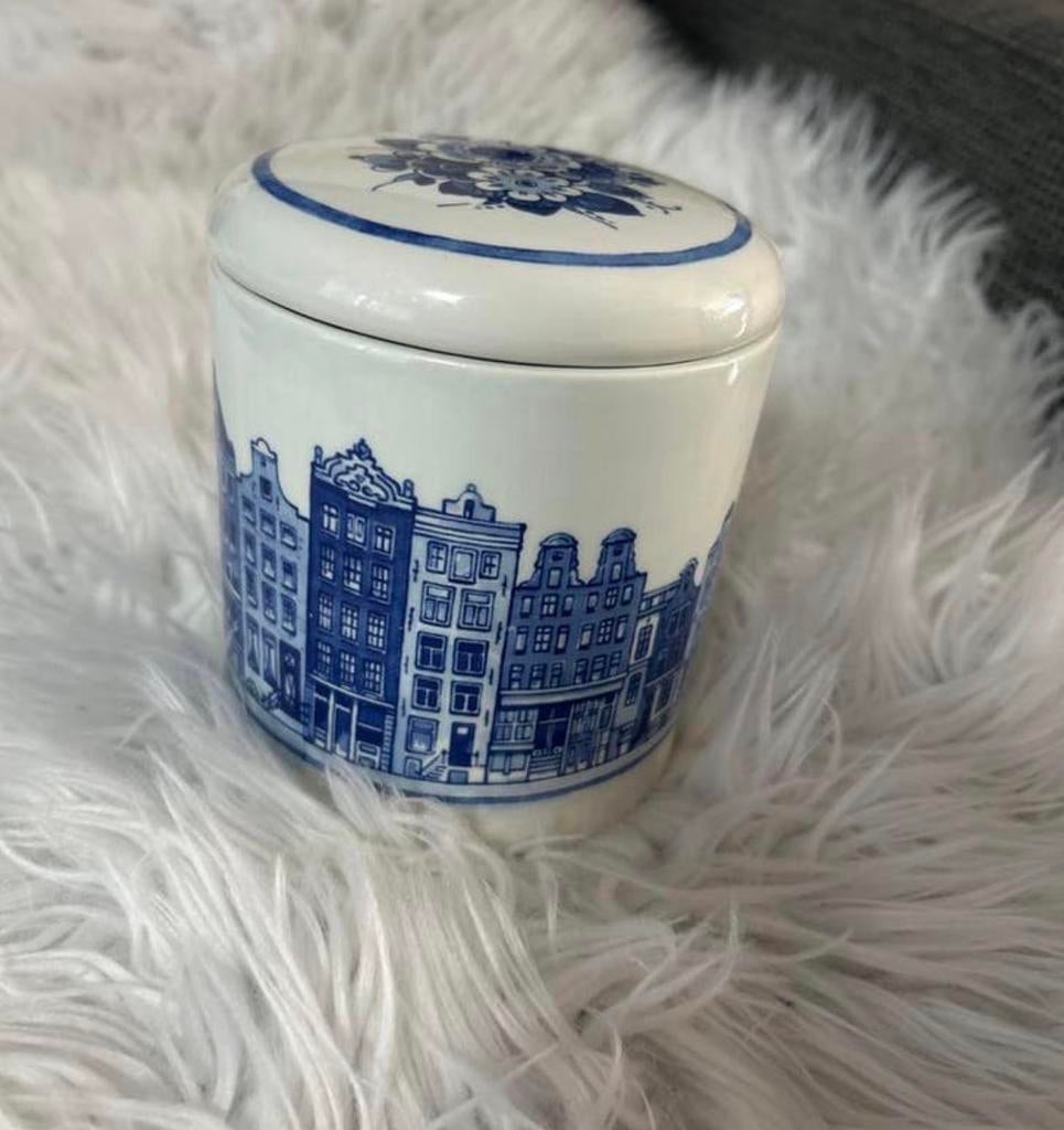 Royal Delft Delfts Blauw Potje met Amsterdamse Grachtenpande, Ophalen of Verzenden