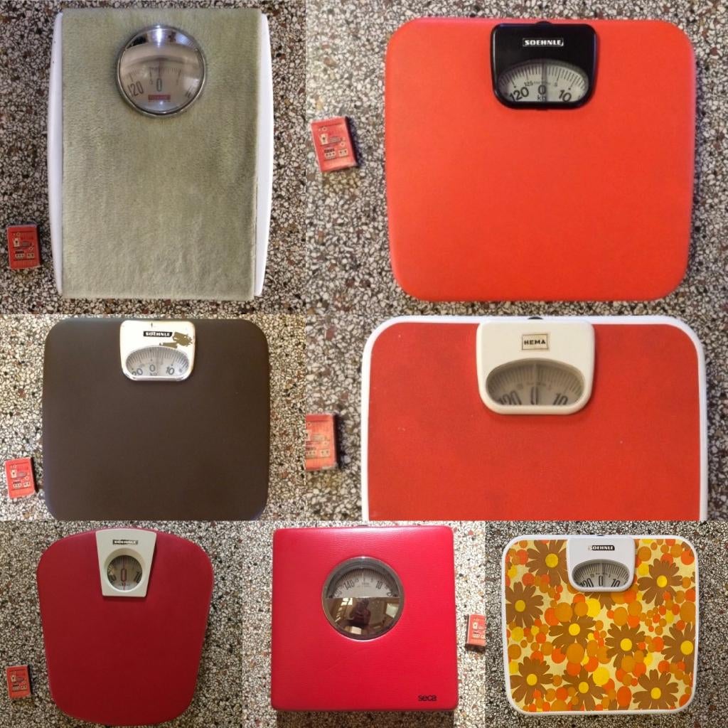 7 weegschalen vintage Hema Seca Soehnle Tomado div. kleuren, Gebruikt, Analoog, 100 kg of meer, Ophalen of Verzenden