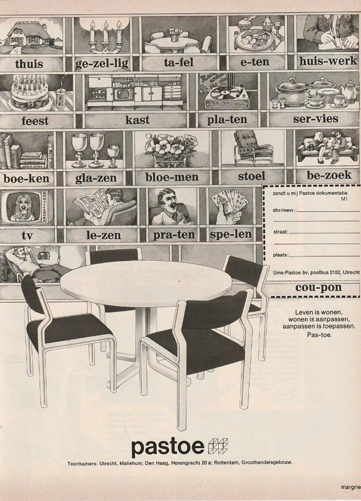 Retro reclame 1974 Pastoe Utrecht Aap-noot-mies plankje, Verzenden, Overige typen