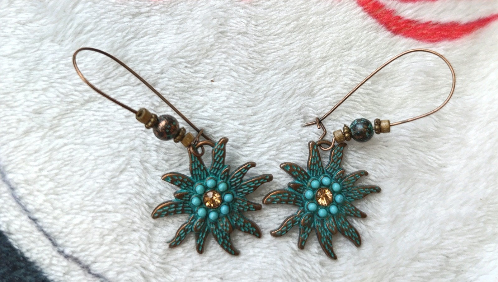 oorbellen met turquoise, Verzenden, Nieuw, Goud, Hangers