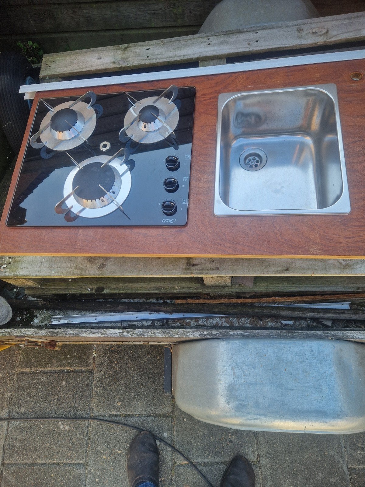 Compact aanrechtblad met wasbak en 3-pits kookplaat, Caravans en Kamperen, Kampeeraccessoires, Ophalen of Verzenden, Gebruikt
