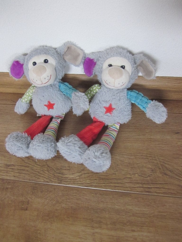 Tiamo grijs ruwharig zacht pluche aap beer hond knuffel (2x), Overige karakters, Nieuw, Wasbaar, Middelgroot (20 tot 80 cm)