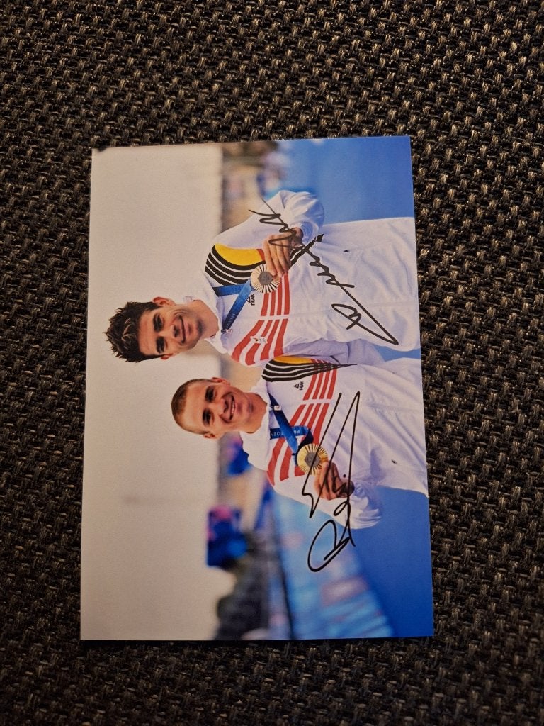 Remco Evenepoel + Wout van Aert # Foto handtekening (print), Ophalen of Verzenden, Nieuw, Overige sporten, Overige typen