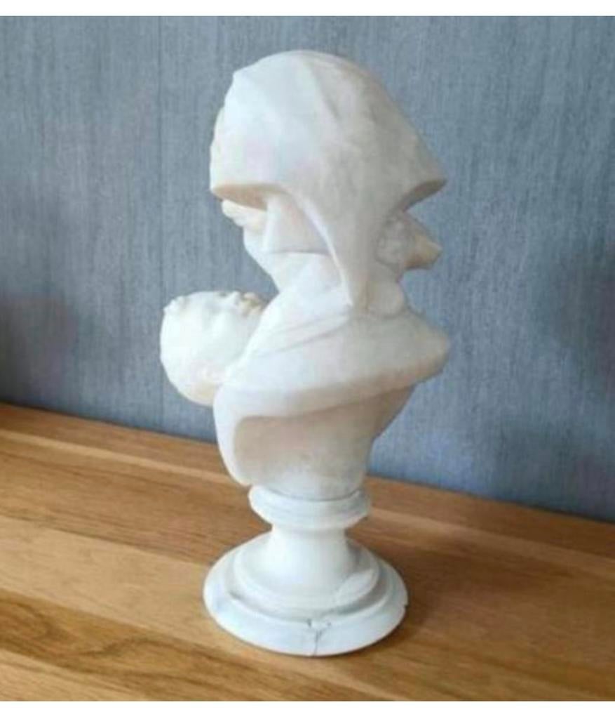 H. Malavotti 1920 Beeld Moeder met kind Albast Italie 40cm, Buste, Handgemaakt, Ophalen of Verzenden, Wit