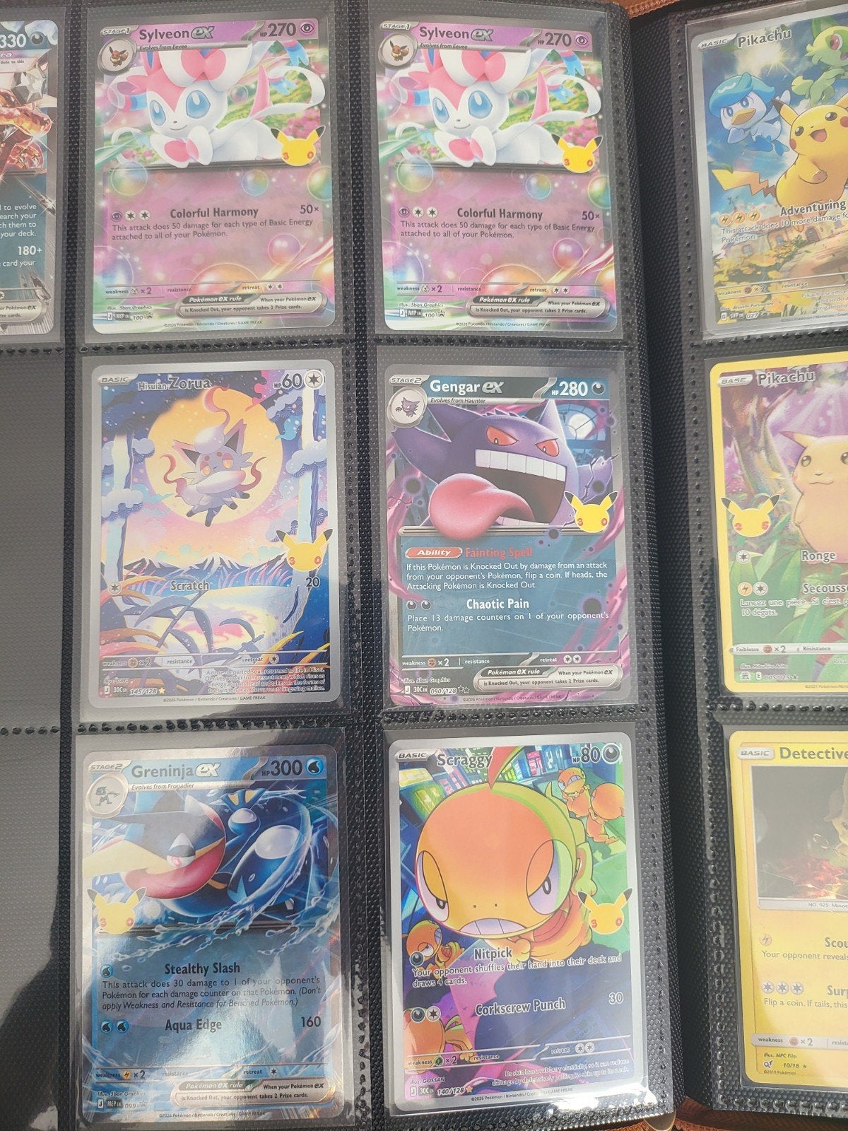 Pokémon kaarten collectie: Sylveon, Gengar, Greninja, Zorua, Ophalen of Verzenden, Zo goed als nieuw, Meerdere kaarten, Foil
