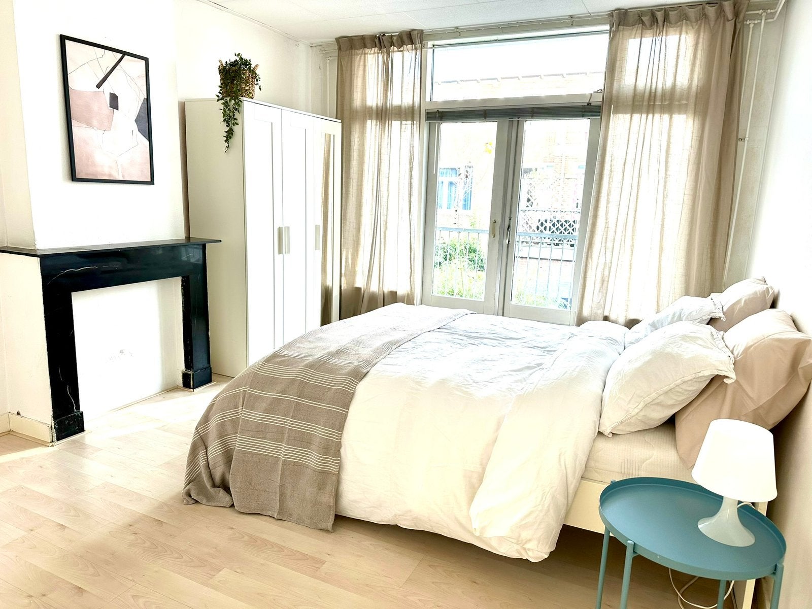 Ikea Brimnes + Skorva bedframe 160x205 goede staat, Huis en Inrichting, Slaapkamer | Bedden, Ophalen, Gebruikt, Wit, Tweepersoons