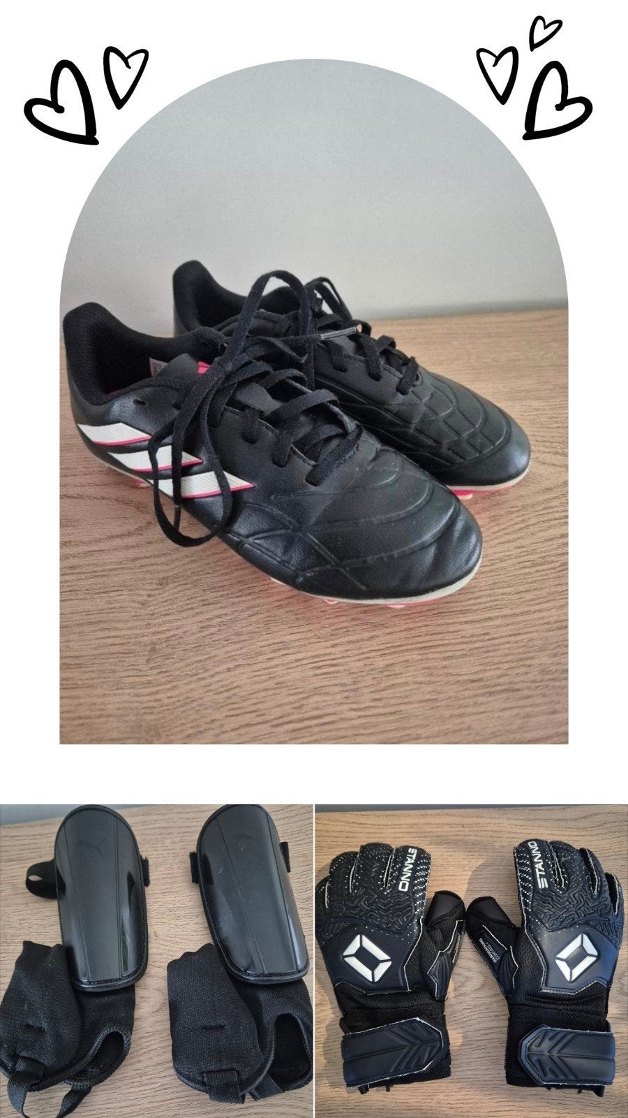 Voetbalset schoenen, scheenbeschermers en keepershandschoene, Maat XS of kleiner, Ophalen, Zo goed als nieuw