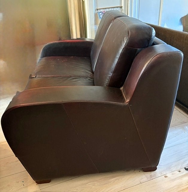 2-personnen leer zitbank (donker bruin), Ophalen, Gebruikt, 150 tot 200 cm, Tweepersoons