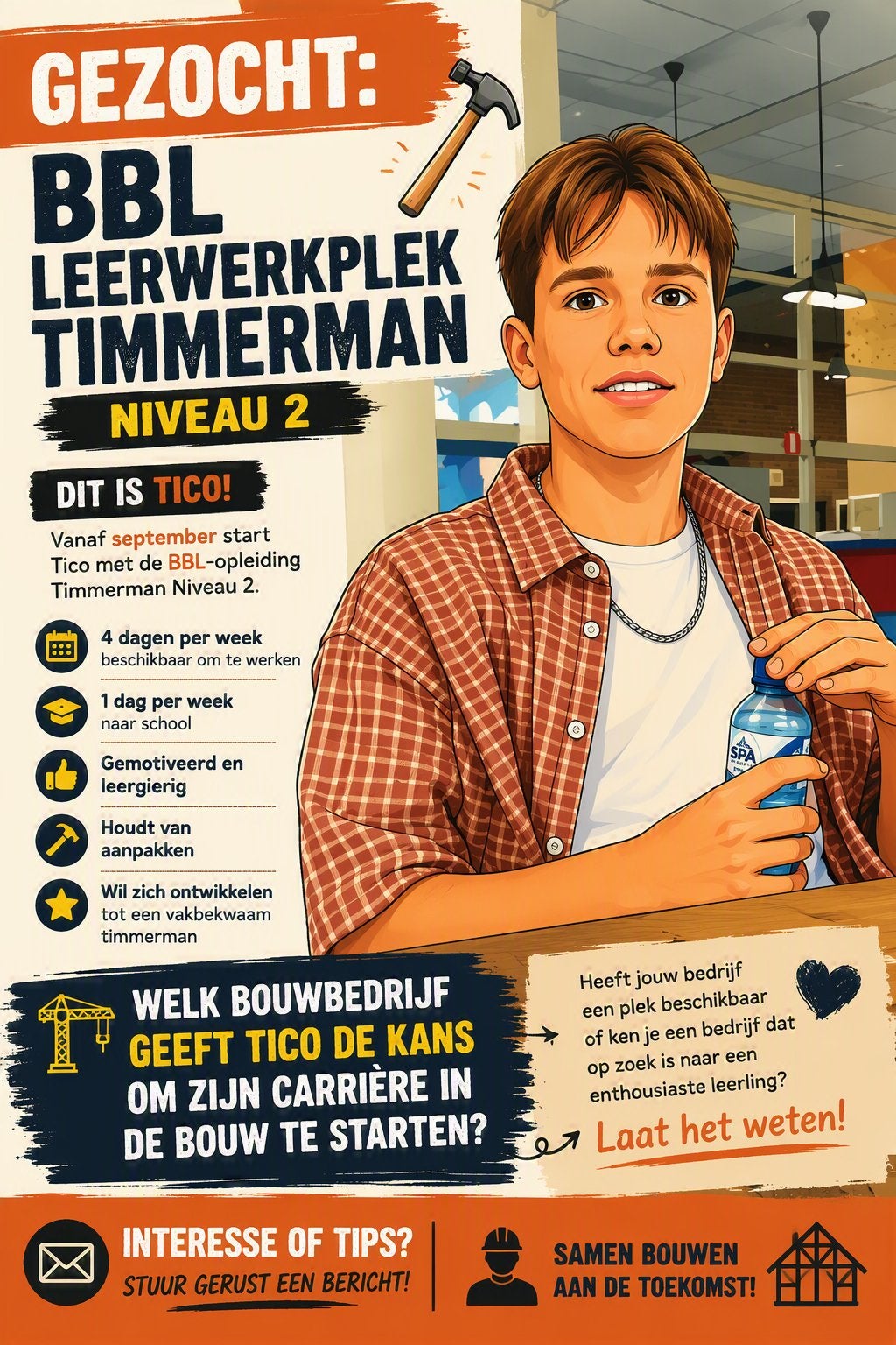 Leerwerkplek gezocht BBL timmerman niveau 2, 25 - 32 uur, LBO / VMBO, Starter, Overige vormen