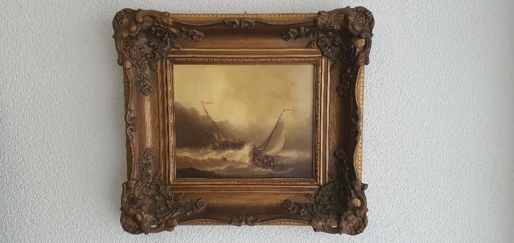 Antiek Zeeschilderij Henri LeRoy – Olie op Paneel – 50x45 cm, Antiek en Kunst, Ophalen of Verzenden