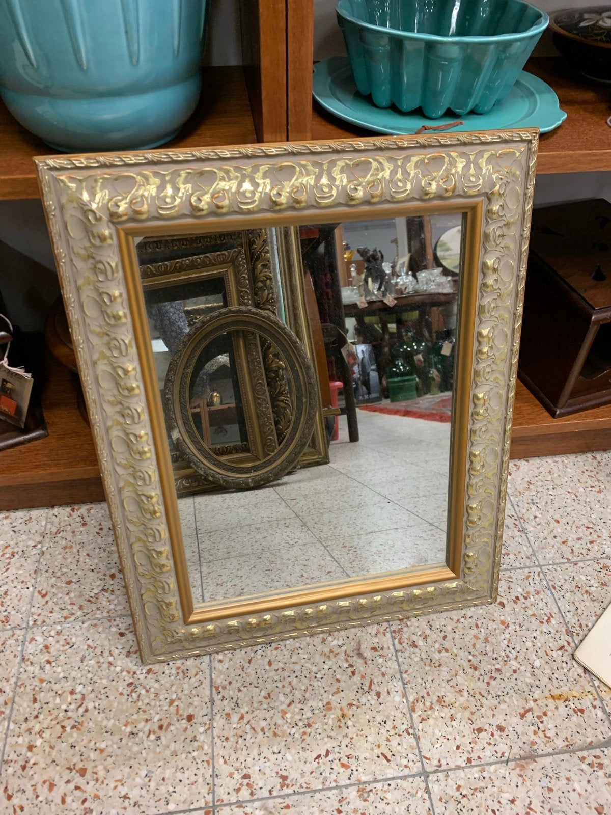 Vintage Spiegel met Gouden Barok Lijst, Ophalen of Verzenden, Rechthoekig, Minder dan 50 cm, Minder dan 100 cm