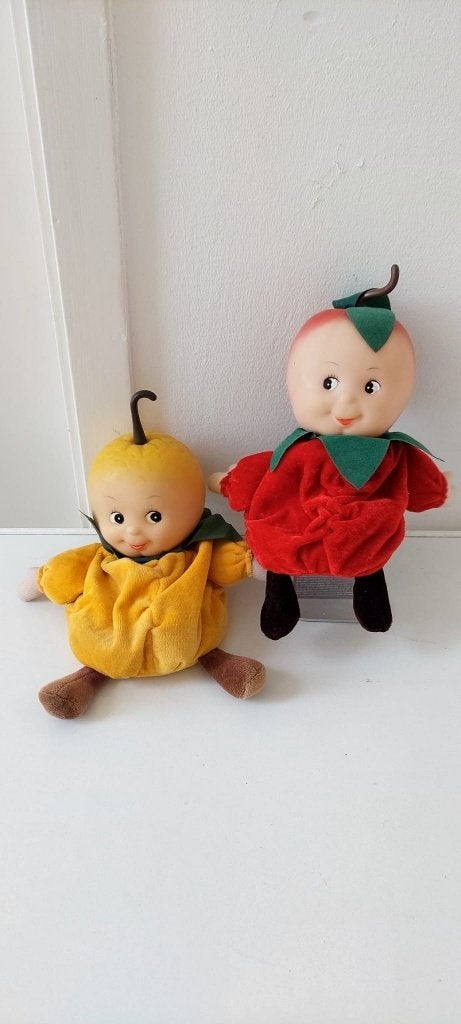 Vintage Fruit Babies knuffels poppen Appel peer Jaren 70/80, Eu, Eu, Ophalen of Verzenden, Zo goed als nieuw