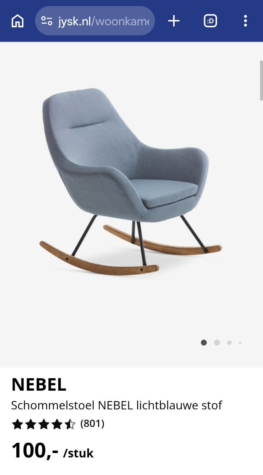 JYSK Nebel Schommelstoel - Lichtblauw, Modern, Scandinavisch, Blauw, Ophalen of Verzenden, Zo goed als nieuw