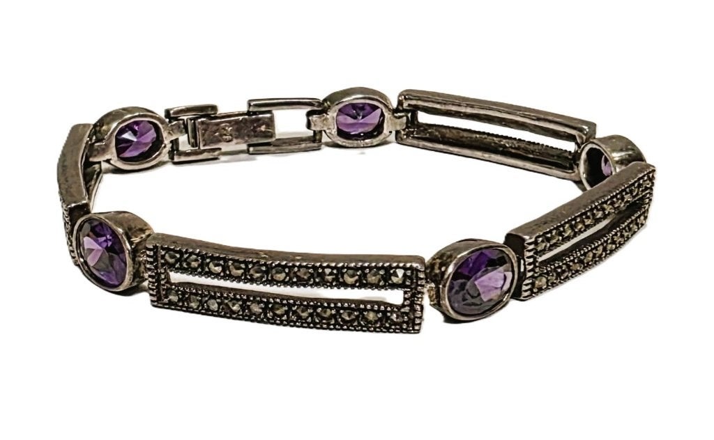 Massief zilveren armband met geslepen Amathist., Sieraden, Tassen en Uiterlijk, Armbanden, Ophalen of Verzenden, Zo goed als nieuw